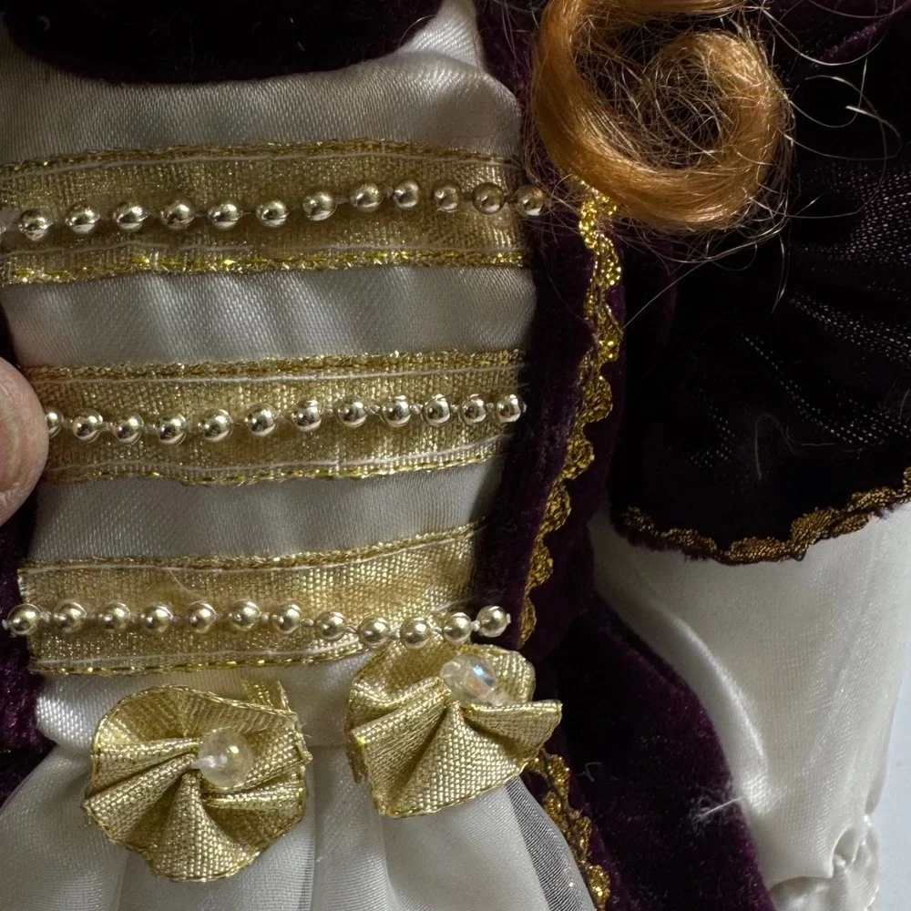 VTG Porcelain Doll‎ Auburn Hair Blue Eyes Victorian Dress Miniature Umbrella